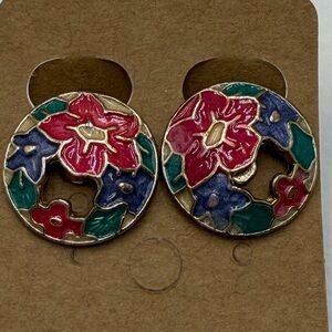 Vintage Cloisonné Colorful clip earrings